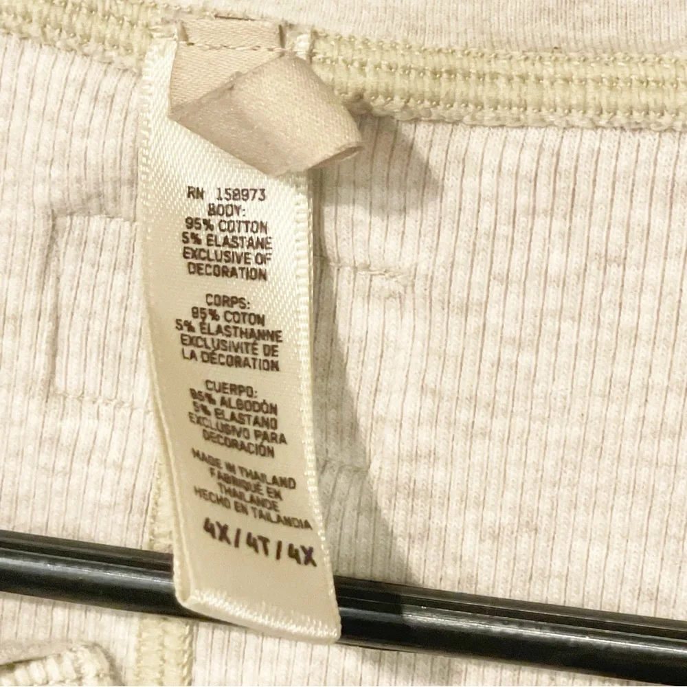 Skims Kim Kardashian Plus Size 4X Oatmeal Tan Cotton Ribbed Henley Top_3